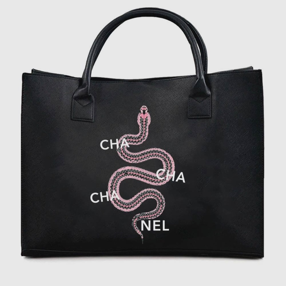 Cha-Cha-Cha Designer Snake Black Tote Bag Large Weekender Easy Clean Brand New